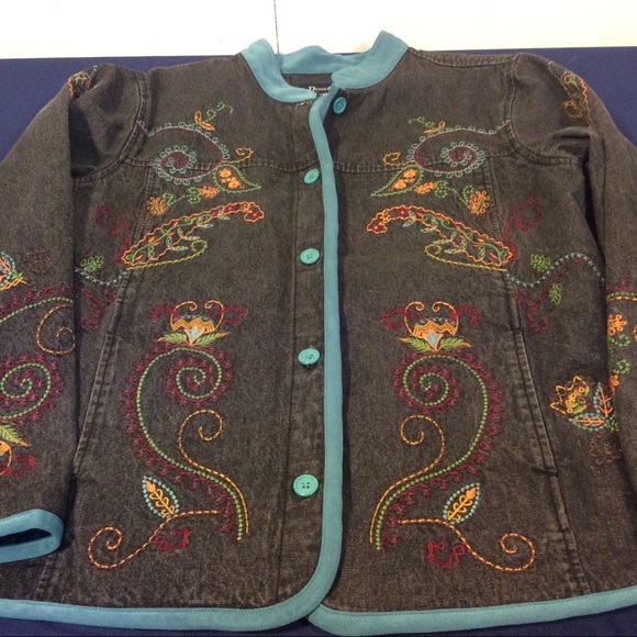 Denim & Co womens embroidered black denim jacket size large - Picture 8 of 8